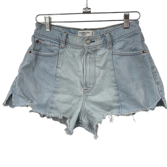 Abercrombie & Fitch The Cutoff Shorts Womens Sz 27 4 Blue High Rise Denim Frayed - Picture 1 of 9